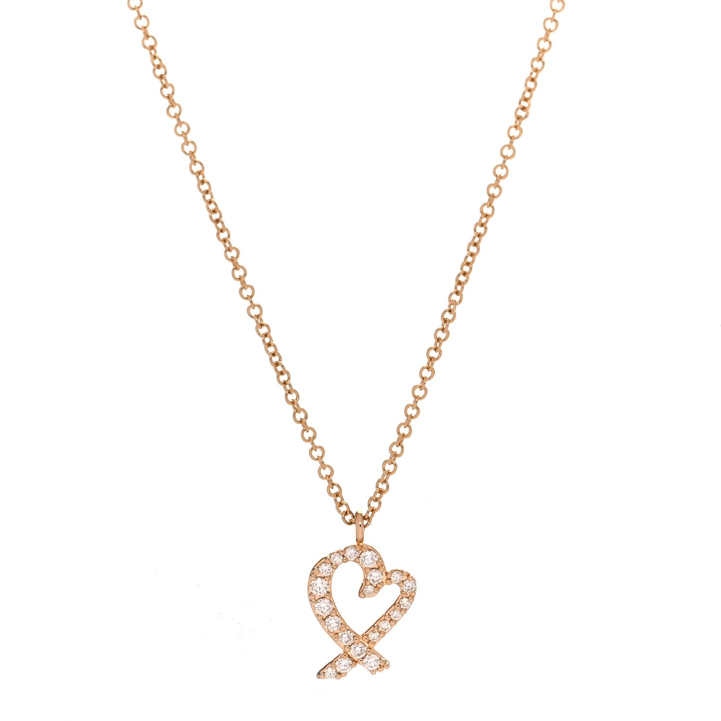 18K Rose Gold Diamond Mini Paloma Picasso Loving Heart Pendant Necklace