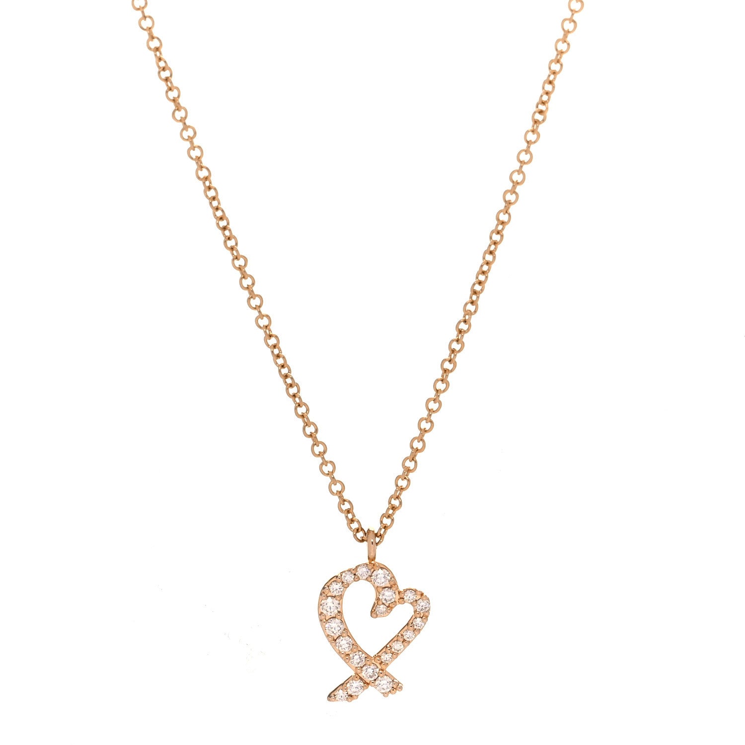 Tiffany 18K Rose Gold Diamond Mini Paloma Picasso Loving Heart Pendant Necklace 1 of 5