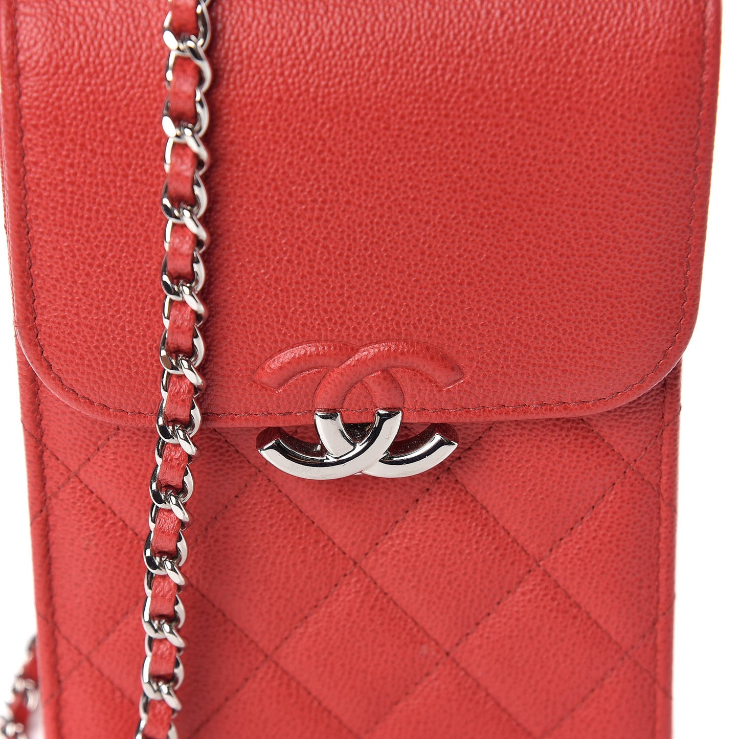 Grained Calfskin Quilted CC Box Clutch With Chain Red