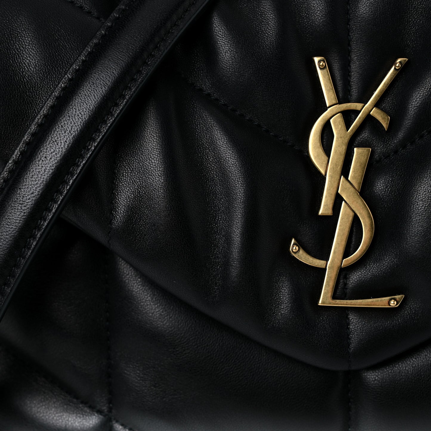 Lambskin Quilted Small Loulou Puffer Monogram Chain Satchel Black