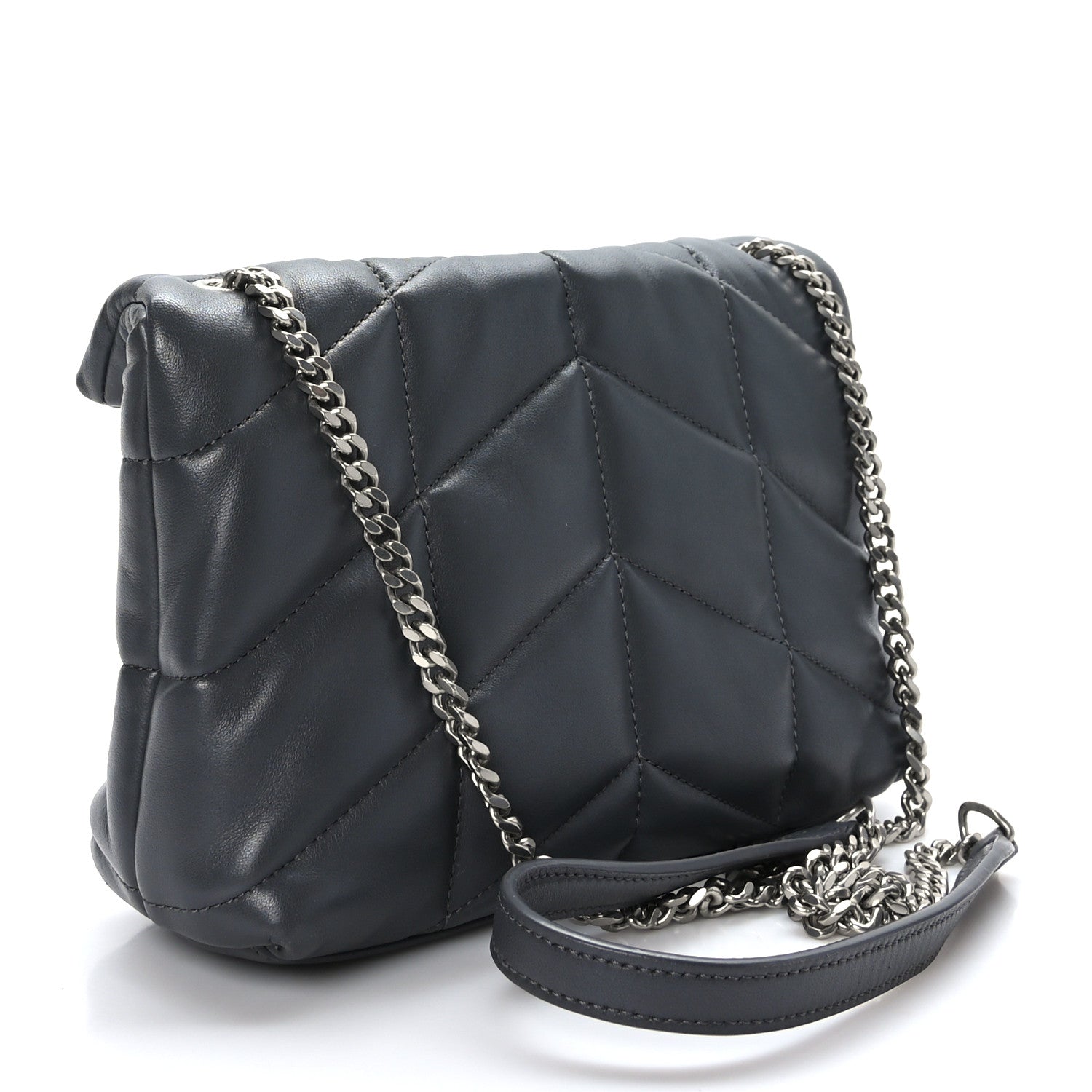 Saint Laurent Lambskin Quilted Toy Loulou Puffer Monogram Chain Satchel Storm 3 of 9