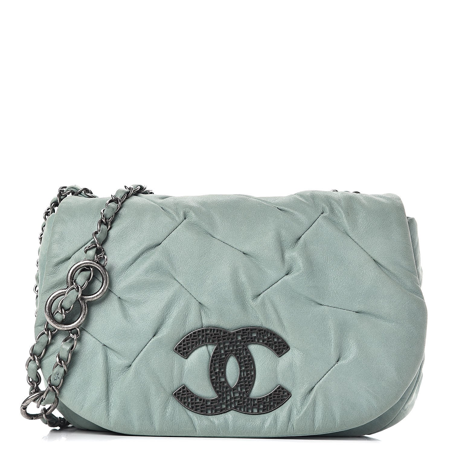 Chanel Iridescent Calfskin Glint Flap Green 1 of 14