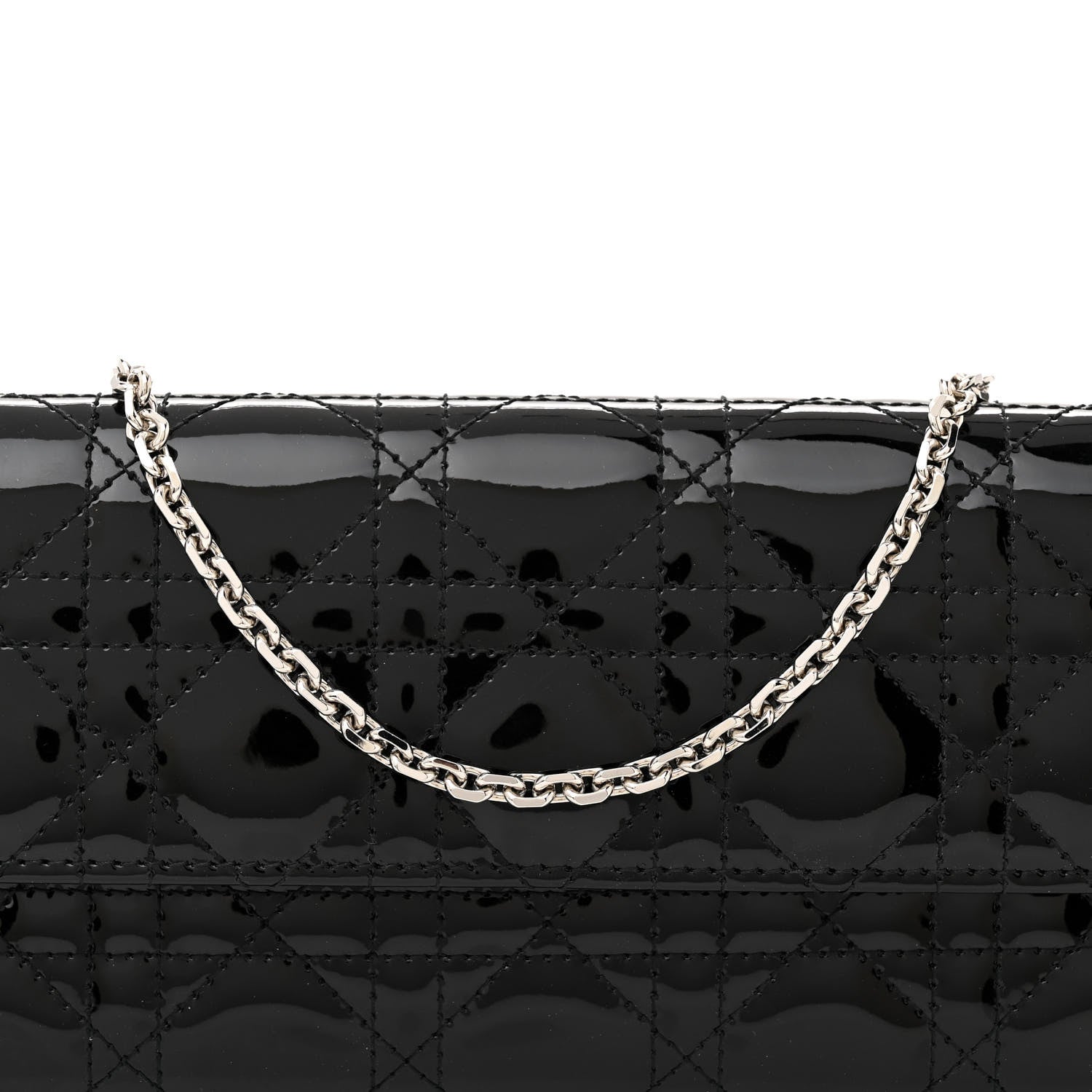 Christian Dior Patent Lambskin Cannage Lady Dior Rendezvous Wallet On Chain Black 9 of 11