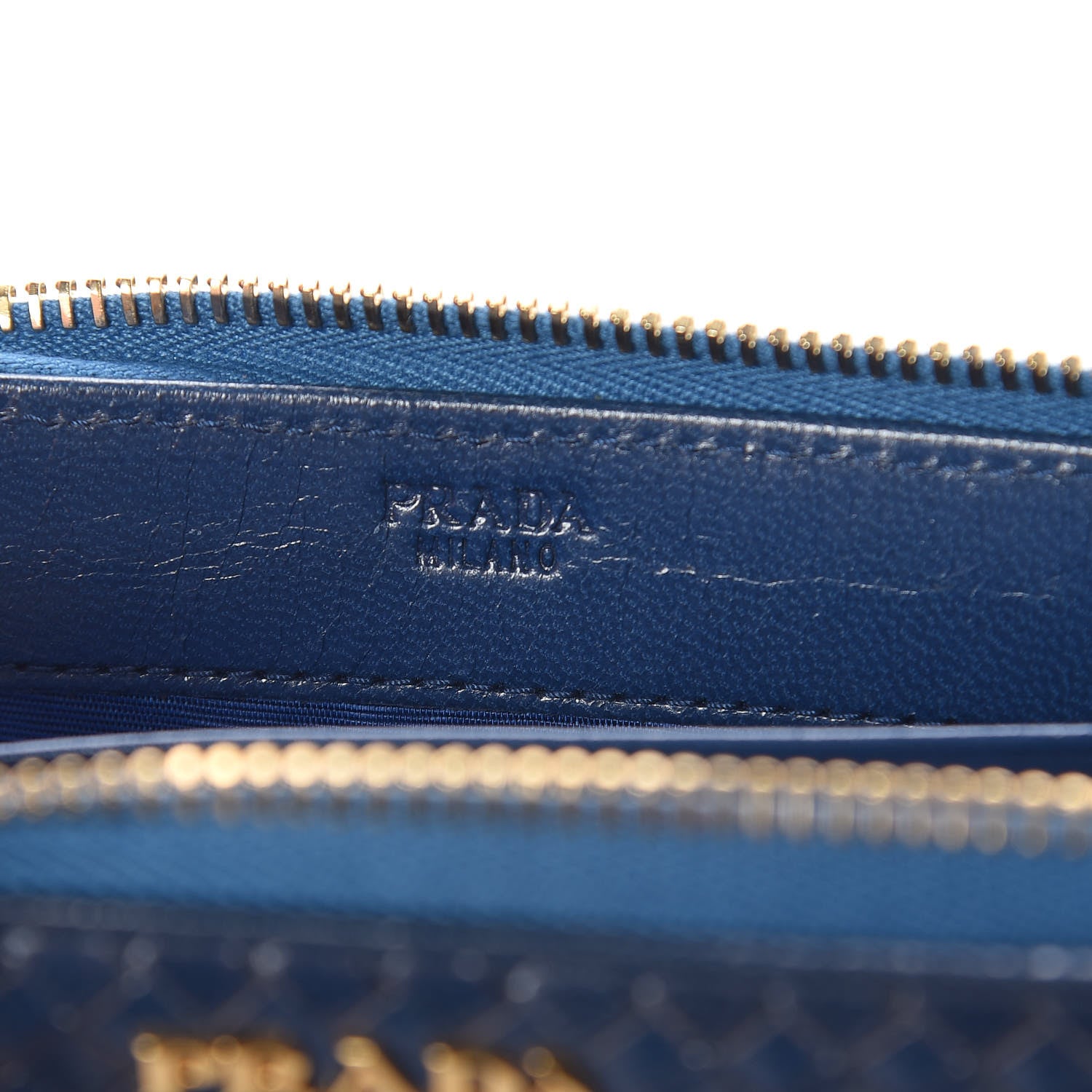Prada Goatskin Woven Zip Around Wallet Azzurro 6 of 9