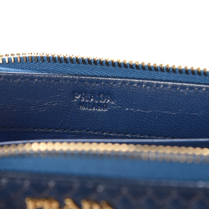 Prada Goatskin Woven Zip Around Wallet Azzurro 6 of 9