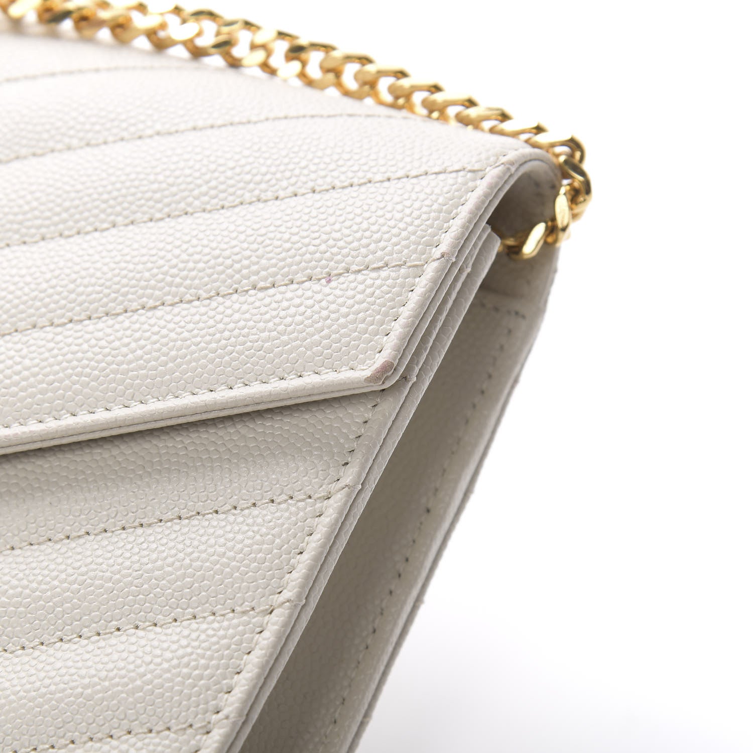 Saint Laurent Grain De Poudre Matelasse Chevron Monogram Envelope Chain Crema Soft 13 of 17