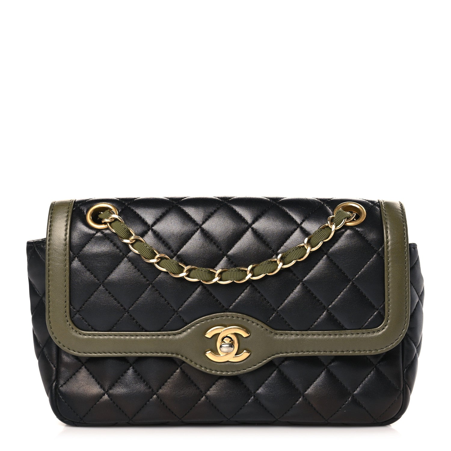 Chanel Lambskin Quilted Small Two Tone Day Flap Black Kaki 1 of 9