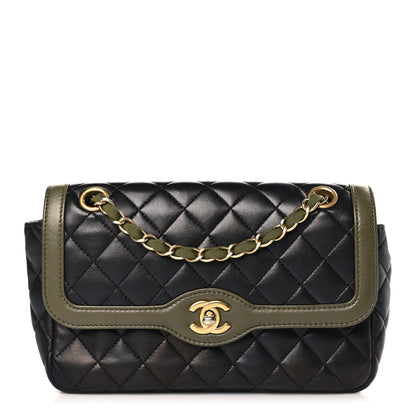 Chanel Lambskin Quilted Small Two Tone Day Flap Black Kaki 1 of 9