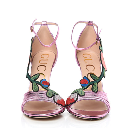 Gucci Metallic Nappa Ophelia High Heel Sandals 39.5 Rosa 2 of 9