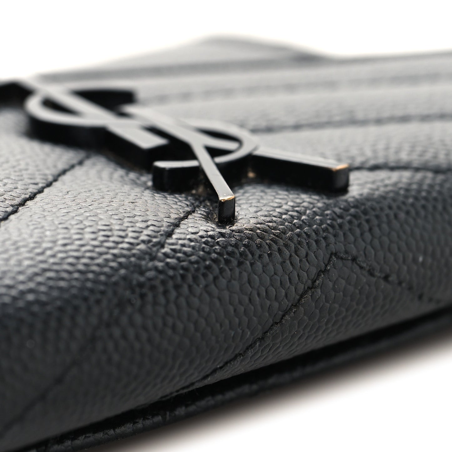 Grain De Poudre Matelasse Chevron Small Monochrome Monogram Envelope Wallet Black