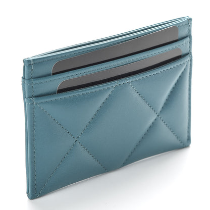 Chanel Shiny Goatskin Quilted 19 Card Holder Turquoise 3 of 9