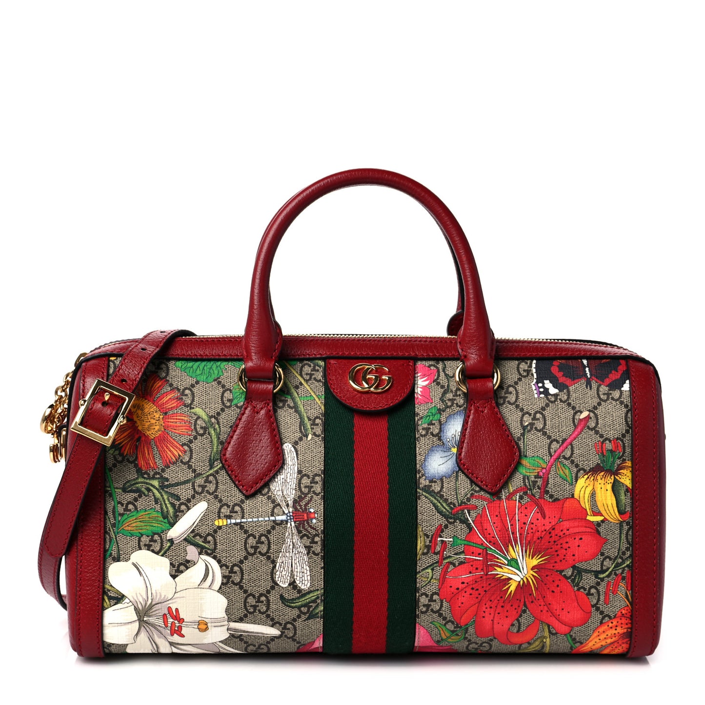 GG Supreme Monogram Flora Web Medium Ophidia Boston Red