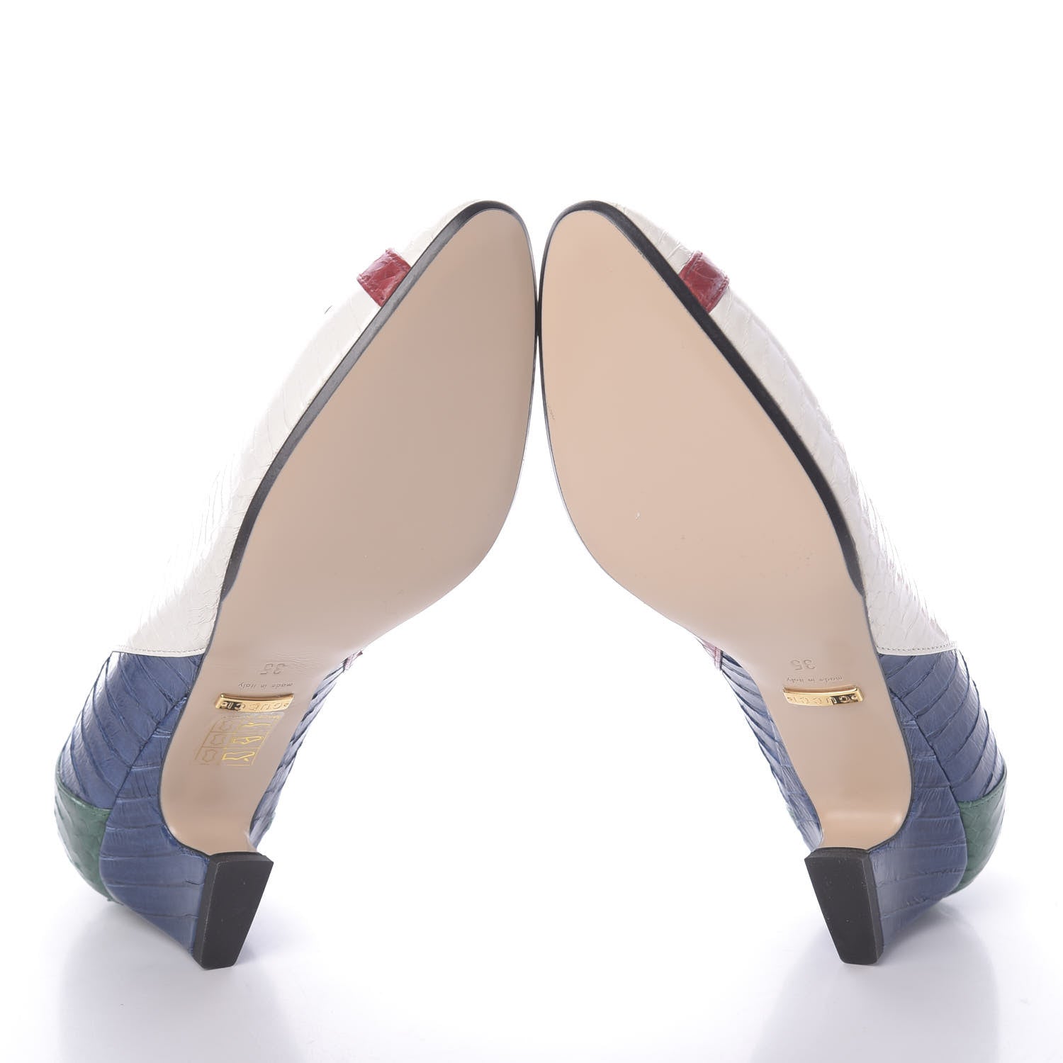 Gucci Snakeskin Crystal Double G Low Heel Pumps 35 Multicolor 7 of 7