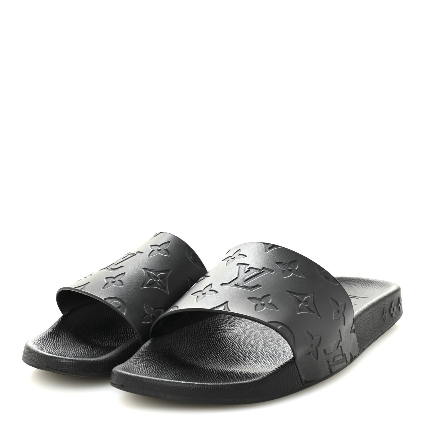 Louis Vuitton Rubber Embossed Monogram Mens Waterfront Mules 7.5 Black 4 of 8