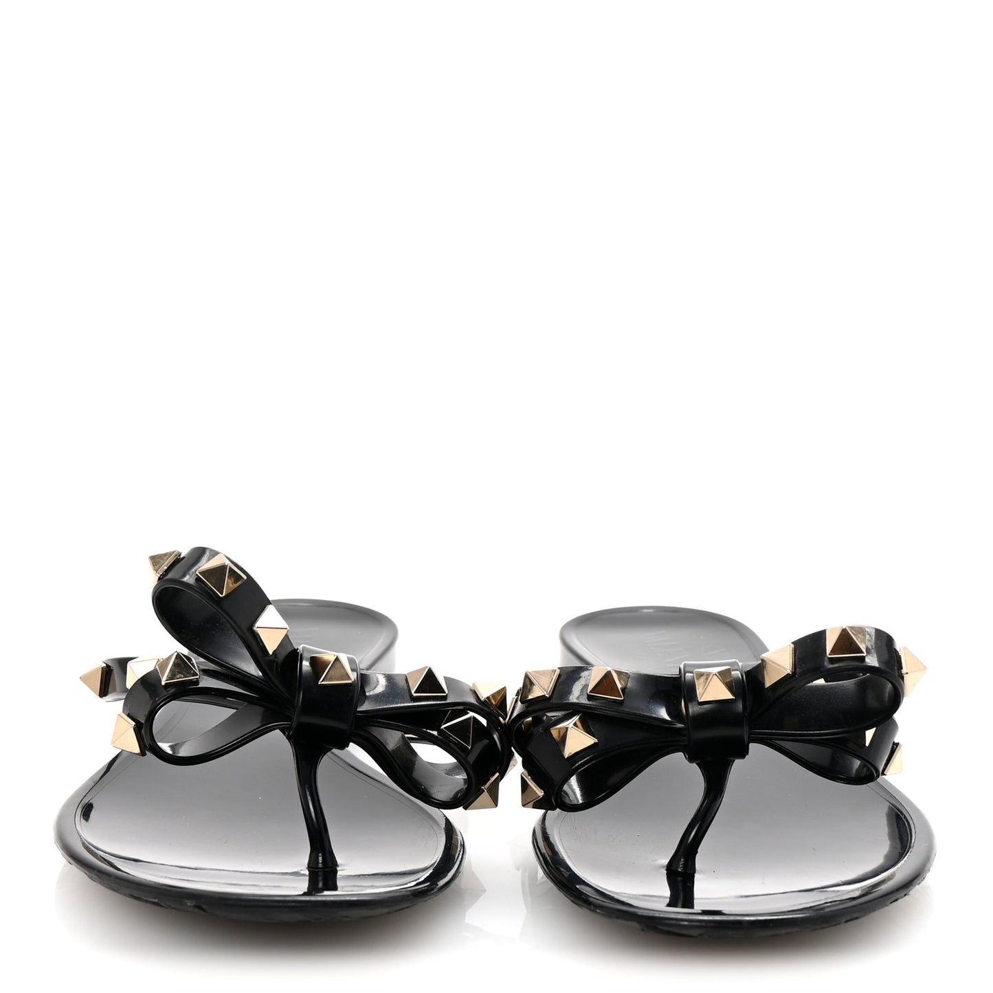 PVC Jelly Rockstud Bow Thong Sandals 35 Black