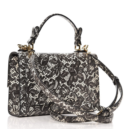 Dolce & Gabbana Lace Printed Calfskin Lucia Top Handle Bag Black 3 of 6