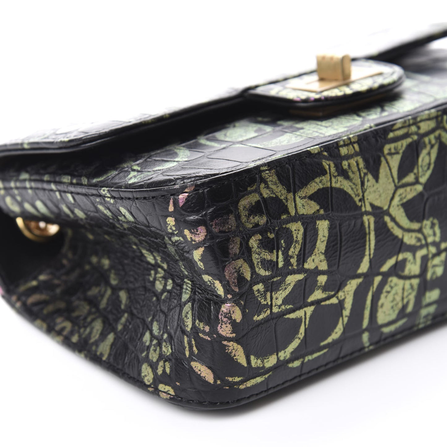 Calfskin Crocodile Embossed Graffiti 2.55 Mini Cocodile Reissue Flap Black Pink