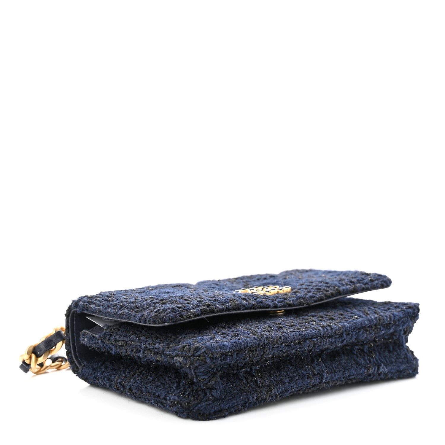 Chanel Wool Tweed Lambskin Quilted Chanel 19 Wallet On Chain WOC Navy 5 of 13