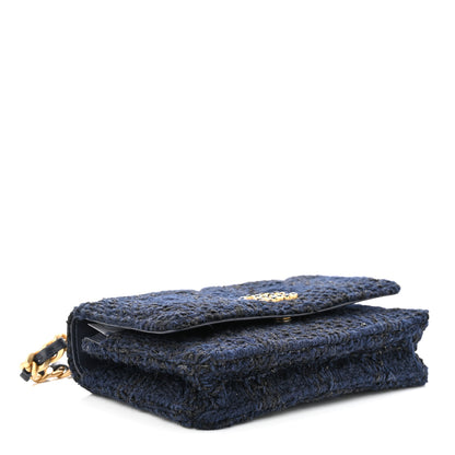 Chanel Wool Tweed Lambskin Quilted Chanel 19 Wallet On Chain WOC Navy 5 of 13