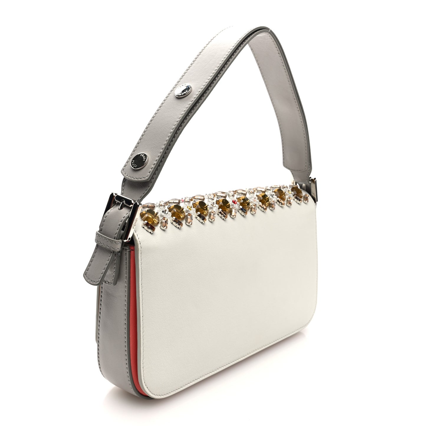 Vitello Dolce Crystal 3Baguette Shoulder Bag White Pink