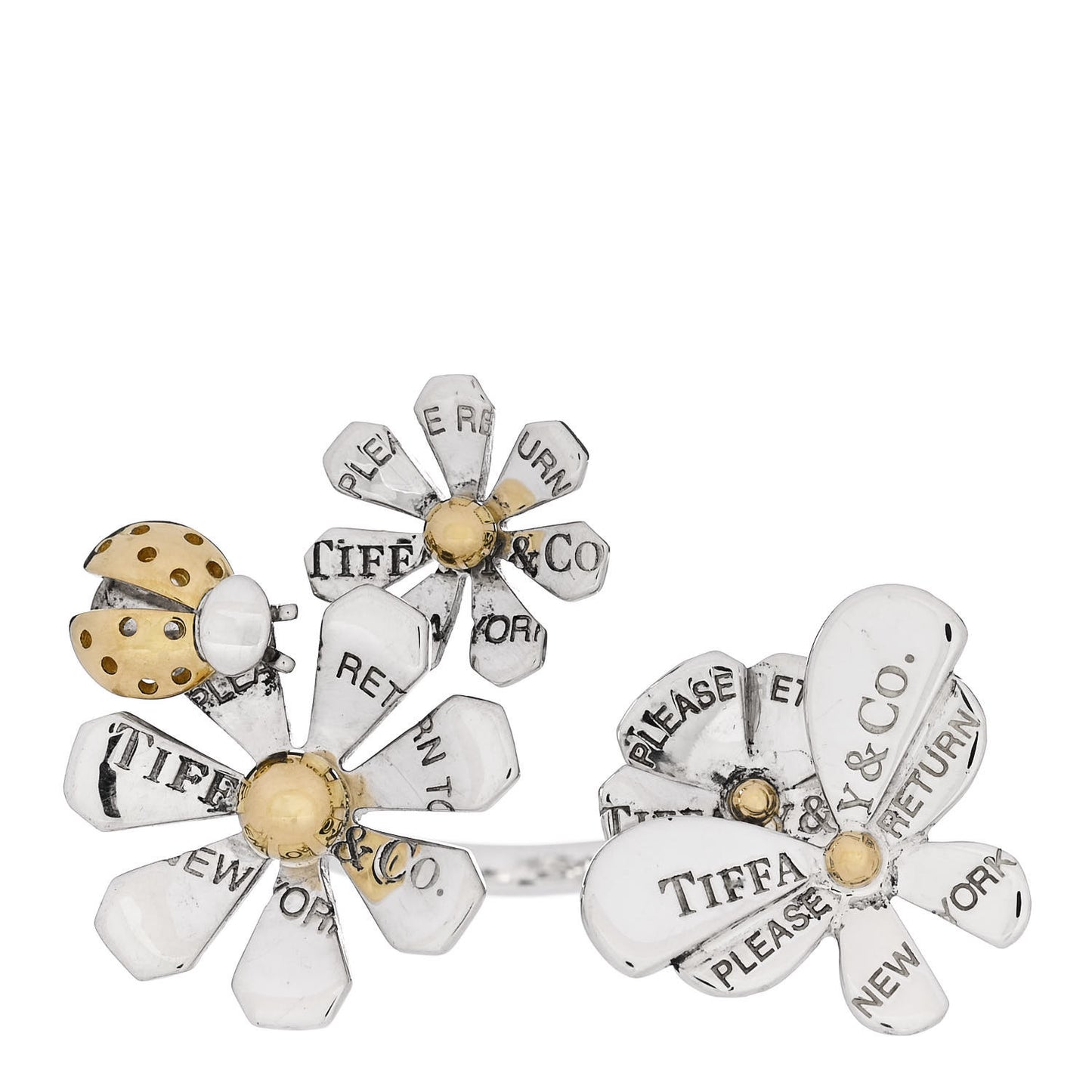 Sterling Silver 18K Yellow Gold Return to Tiffany Love Bugs Ring 57 8