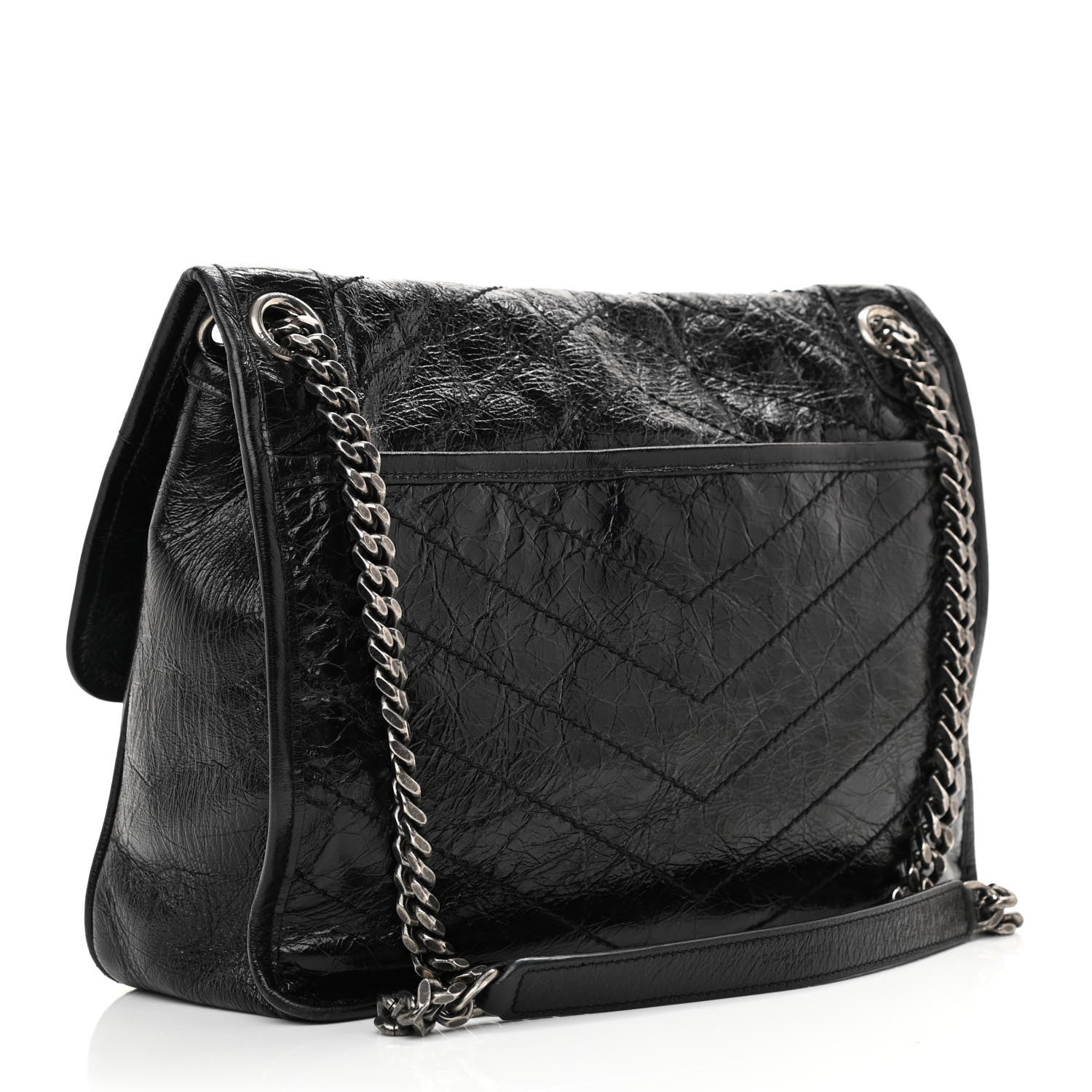 Saint Laurent Crinkled Calfskin Matelasse Monogram Medium Niki Chain Satchel Black 3 of 8