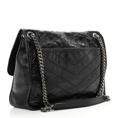 Saint Laurent Crinkled Calfskin Matelasse Monogram Medium Niki Chain Satchel Black 3 of 8