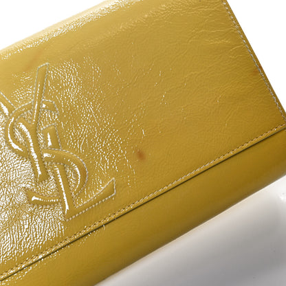Saint Laurent Textured Patent Calfskin Monogram Large Belle De Jour Clutch Lemon 11 of 11