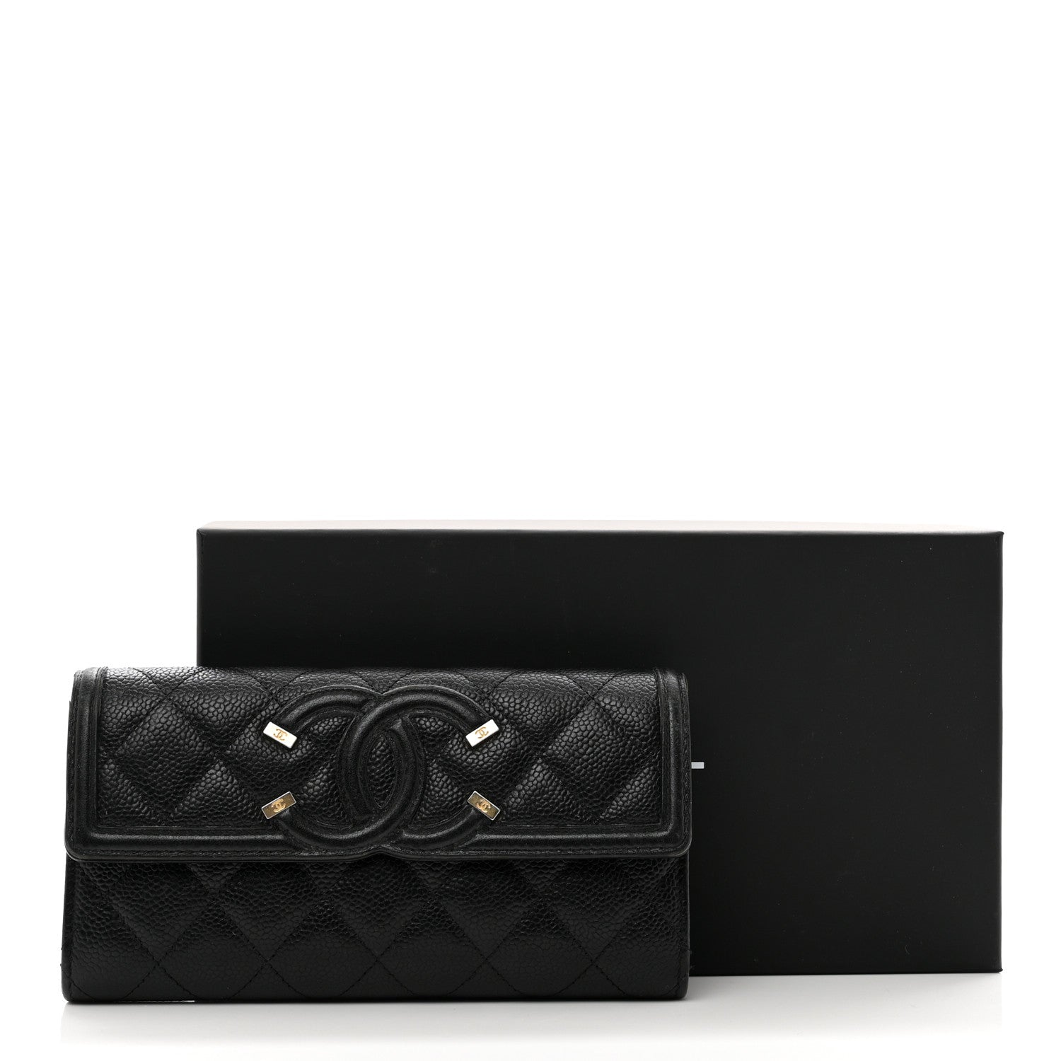 Chanel Caviar Quilted Filigree Large Gusset Flap Wallet Black 10 of 10