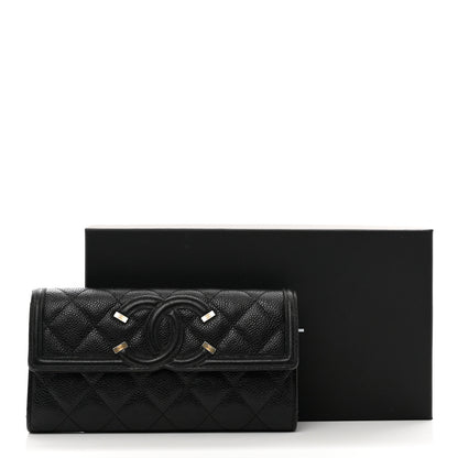 Chanel Caviar Quilted Filigree Large Gusset Flap Wallet Black 10 of 10