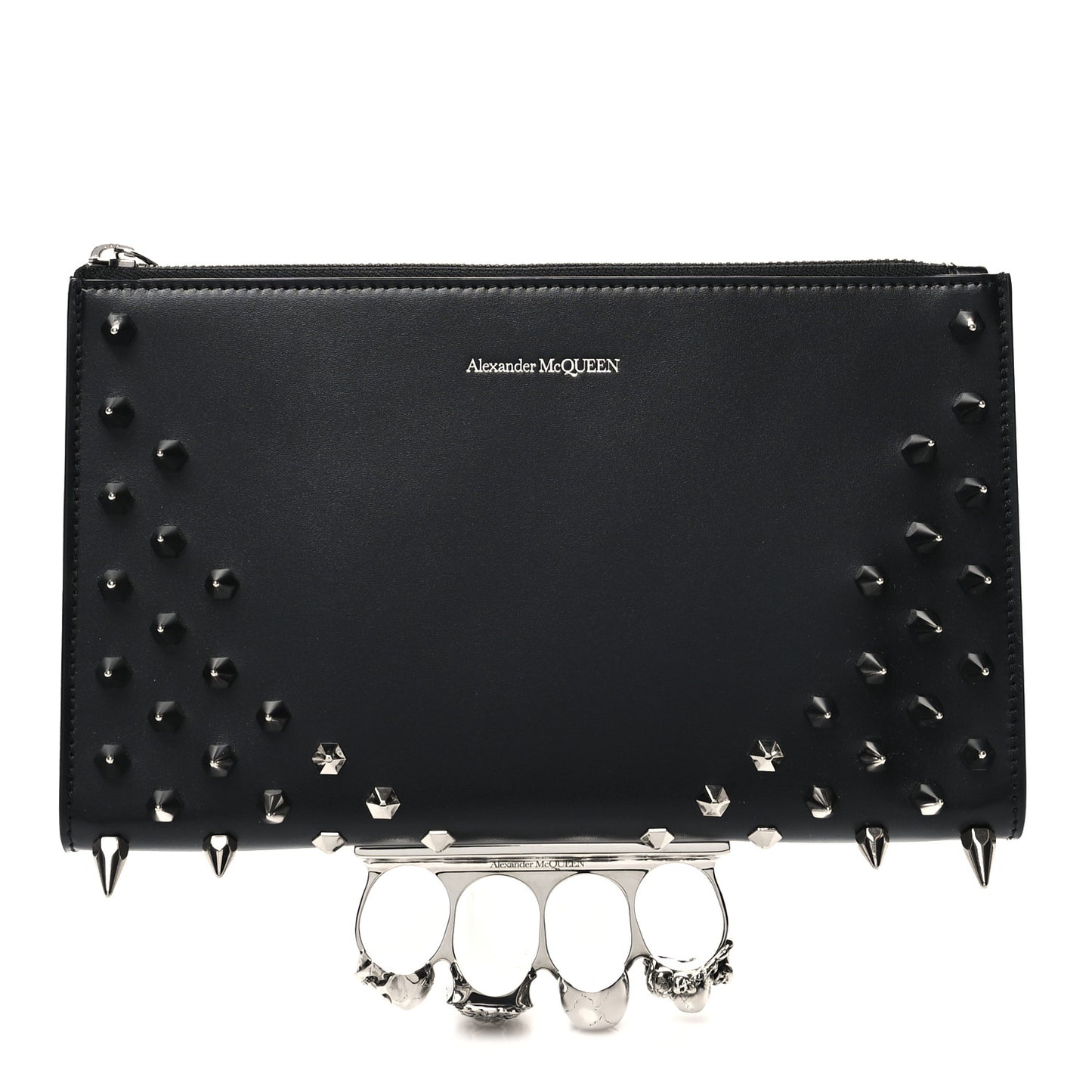 Calfskin Skull Four RIng Zip Pouch Black