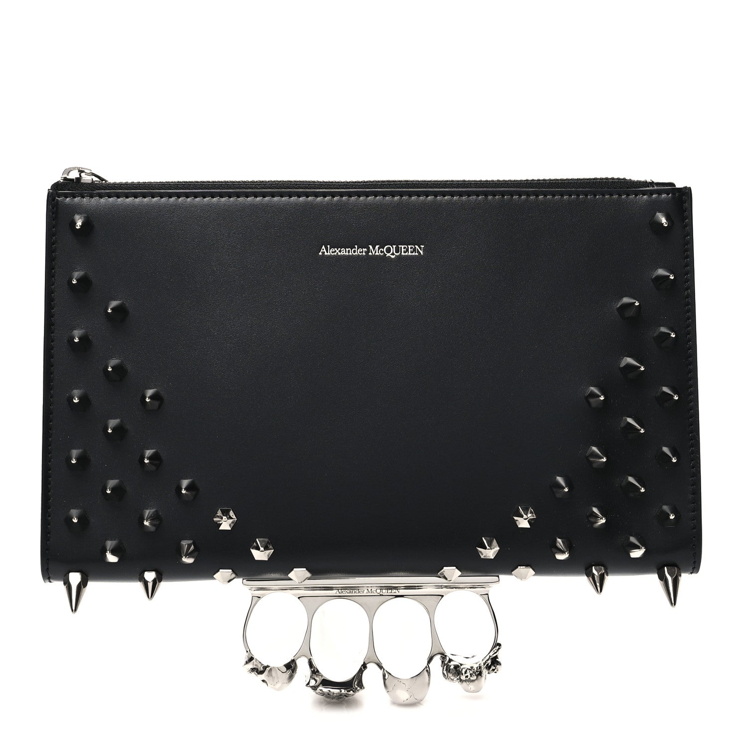 Alexander McQueen Calfskin Skull Four RIng Zip Pouch Black 1 of 9