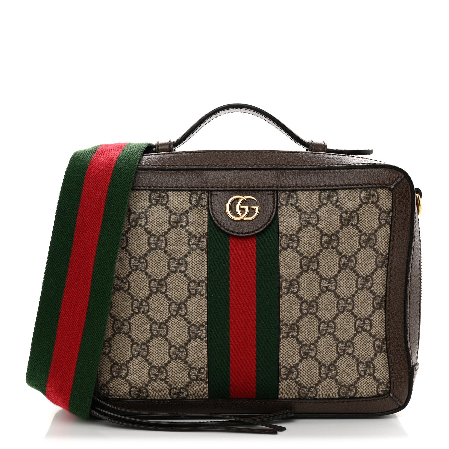 Gucci GG Supreme Monogram Web Small Ophidia Top Handle Shoulder Bag Brown 1 of 15