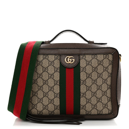 Gucci GG Supreme Monogram Web Small Ophidia Top Handle Shoulder Bag Brown 1 of 15