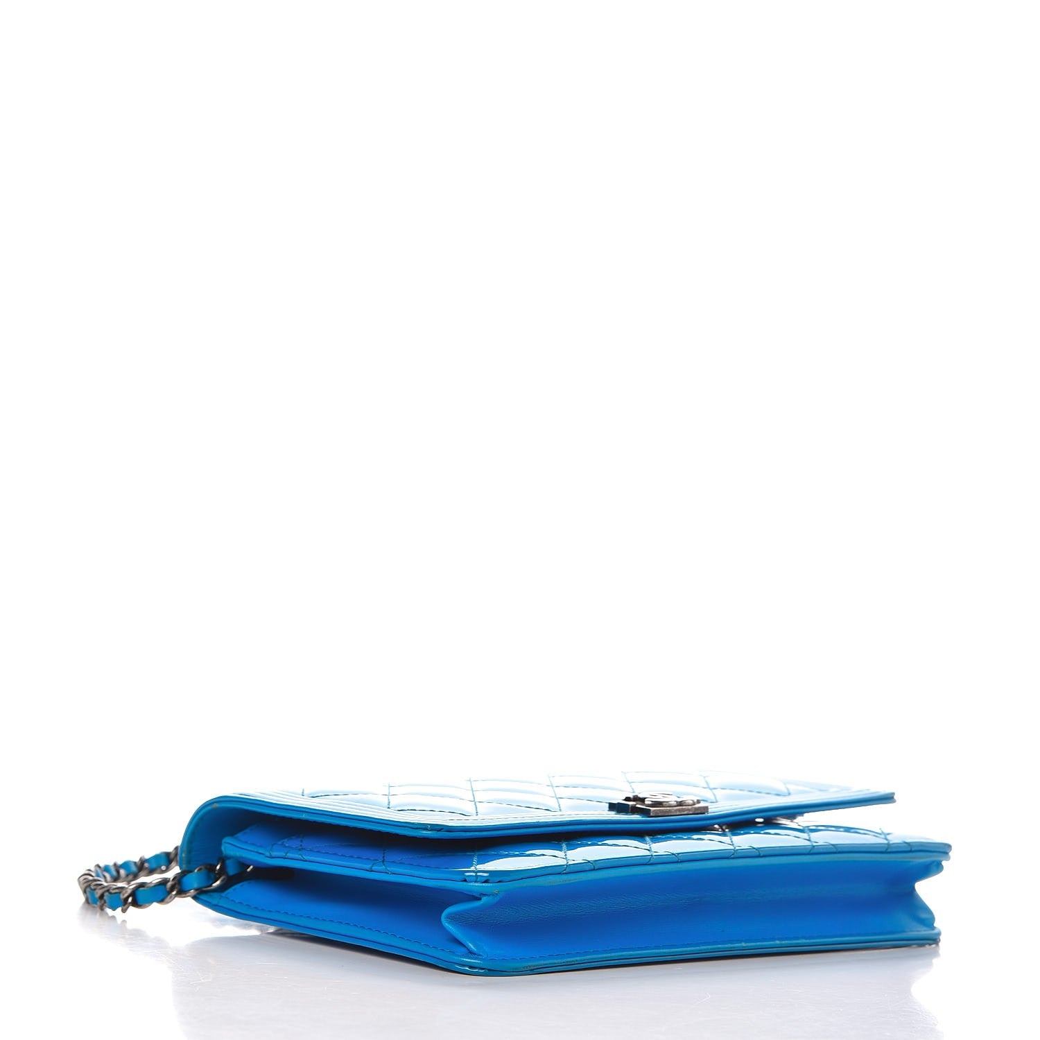 Chanel Patent Calfskin Quilted Boy Wallet On Chain WOC Blue 4 of 11