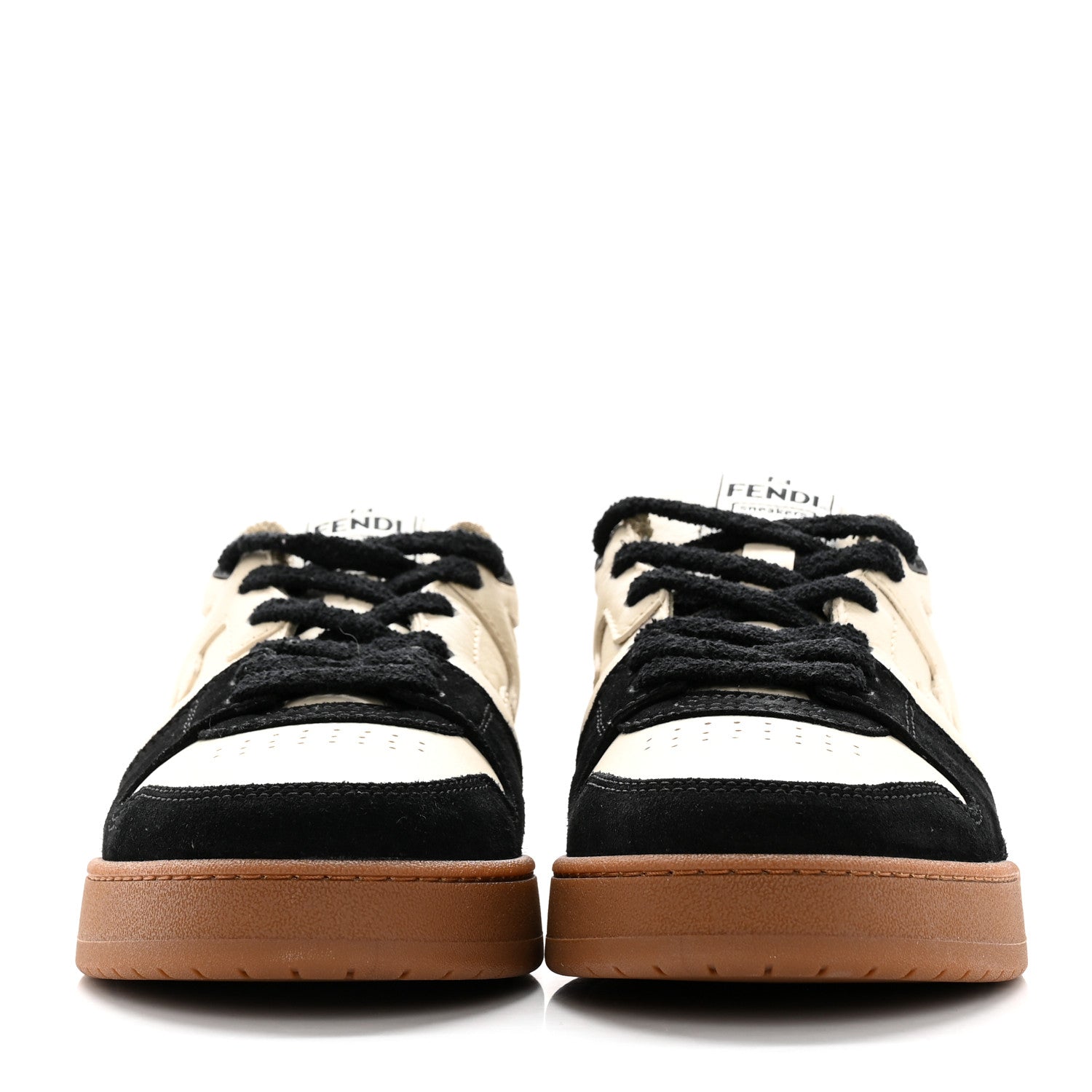 Fendi Suede Vitello Mens Fendi Match Low Top Sneakers 10 Milk Black 2 of 12