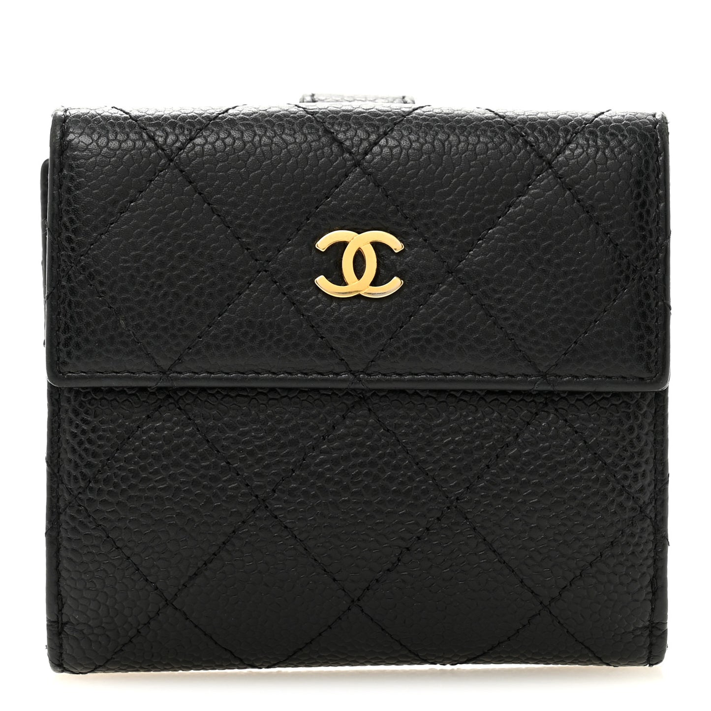 Caviar Quilted Compact French Flap Wallet Black