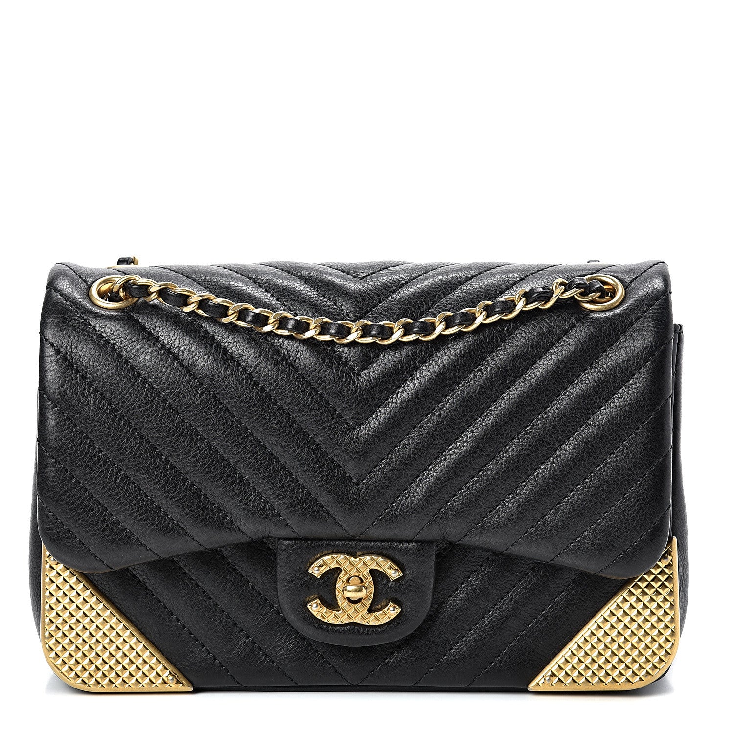 Chanel Calfskin Chevron Quilted Mini Rock The Corner Flap Black 1 of 13