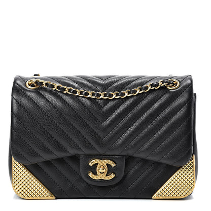 Chanel Calfskin Chevron Quilted Mini Rock The Corner Flap Black 1 of 13