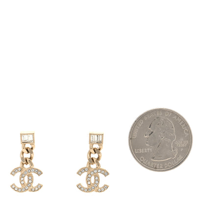 Chanel Metal Crystal Baguette CC Chain Drop Earrings Gold 2 of 5