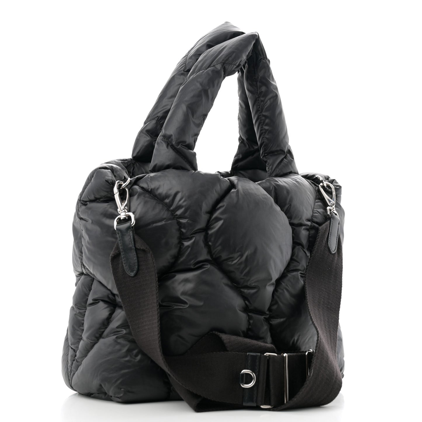 Padded Nylon Quilted Tote Black