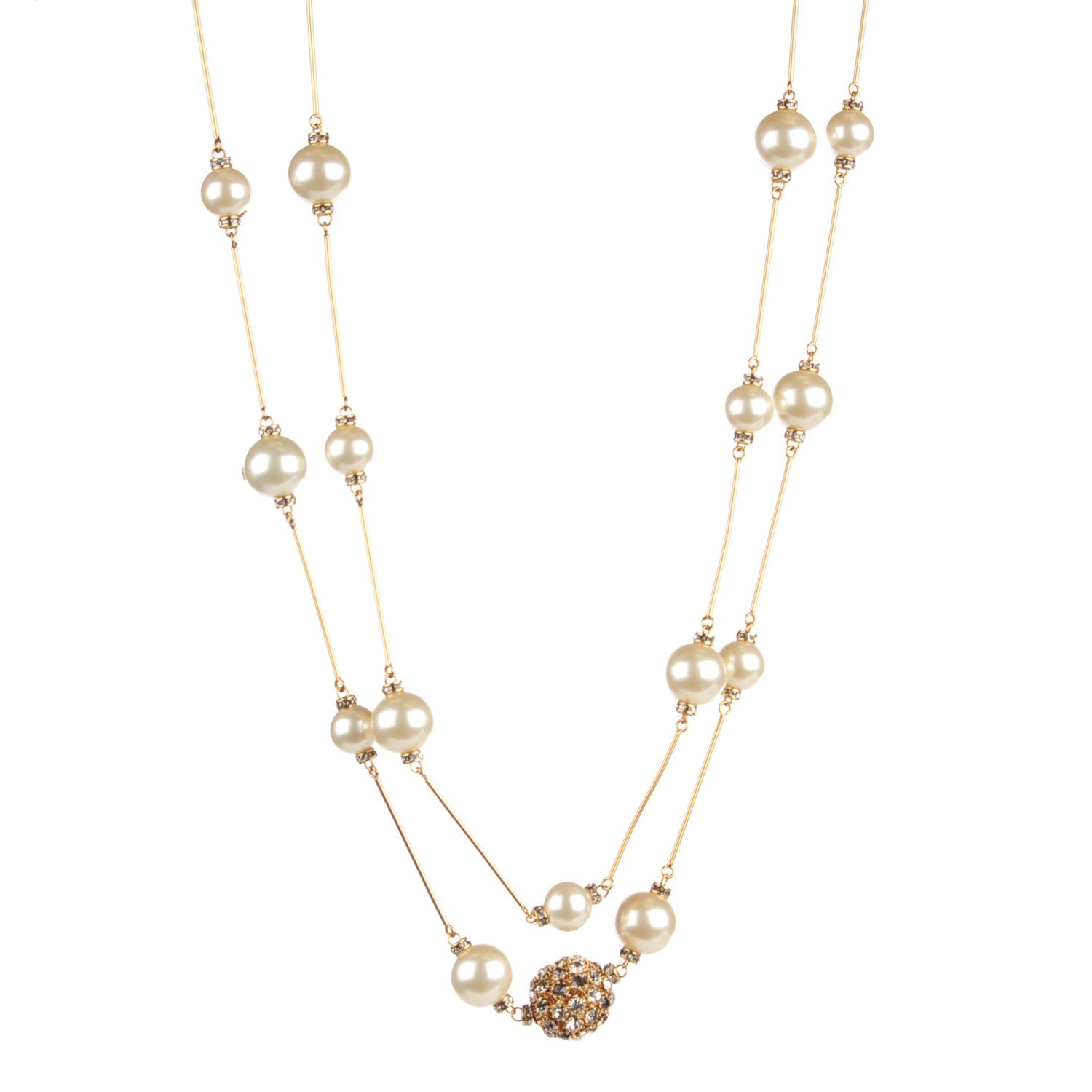 Chanel Crystal Pearl CC Long Necklace Gold 1 of 6
