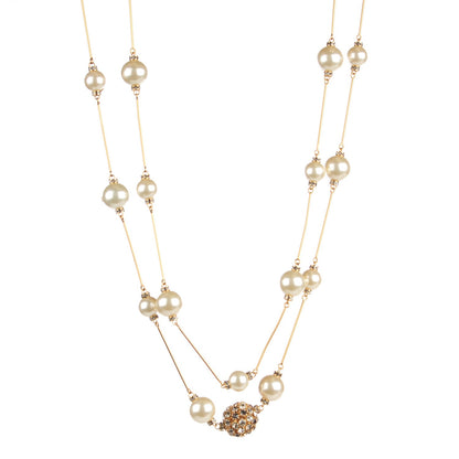 Chanel Crystal Pearl CC Long Necklace Gold 1 of 6