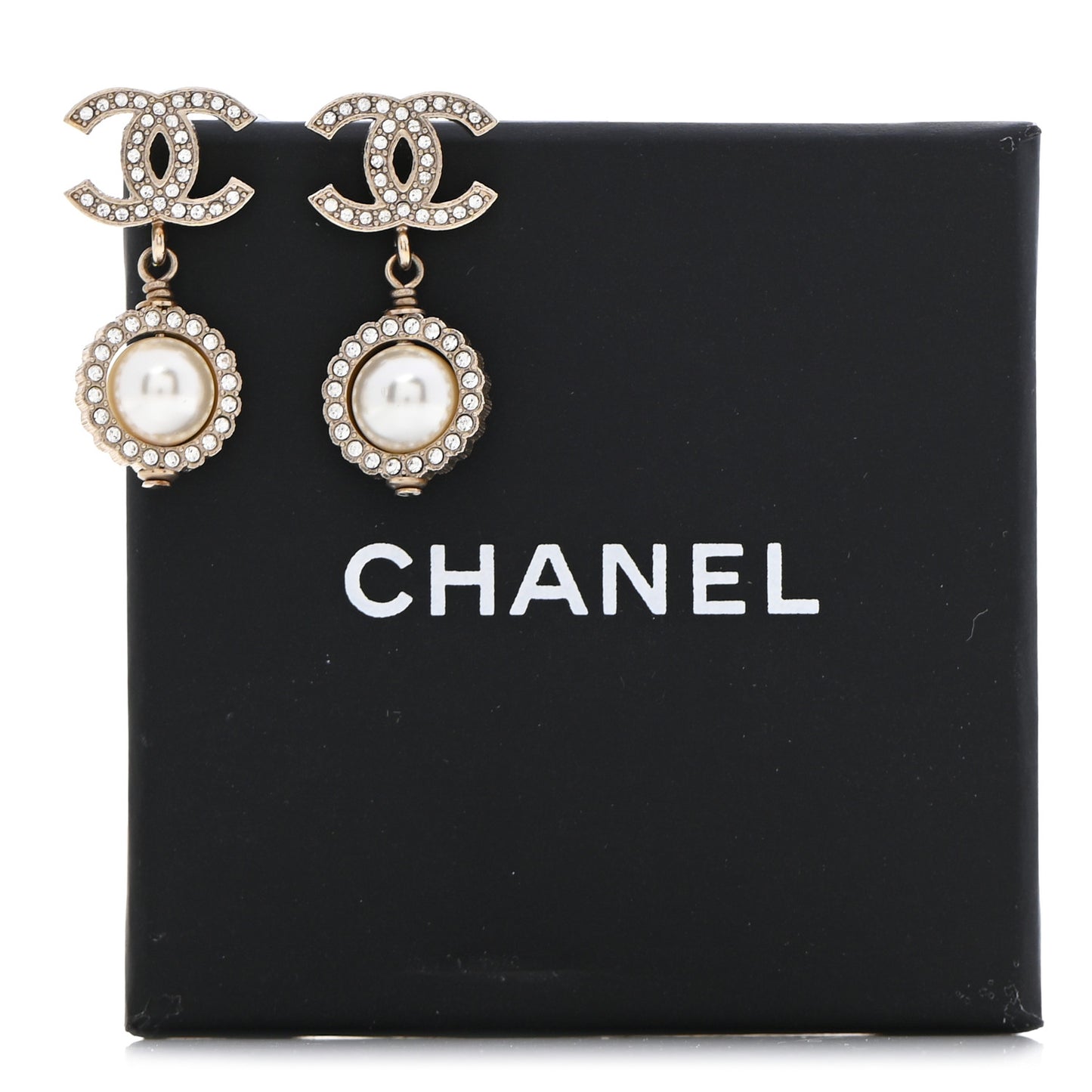 Crystal Pearl CC Lace Camellia Earrings Gold