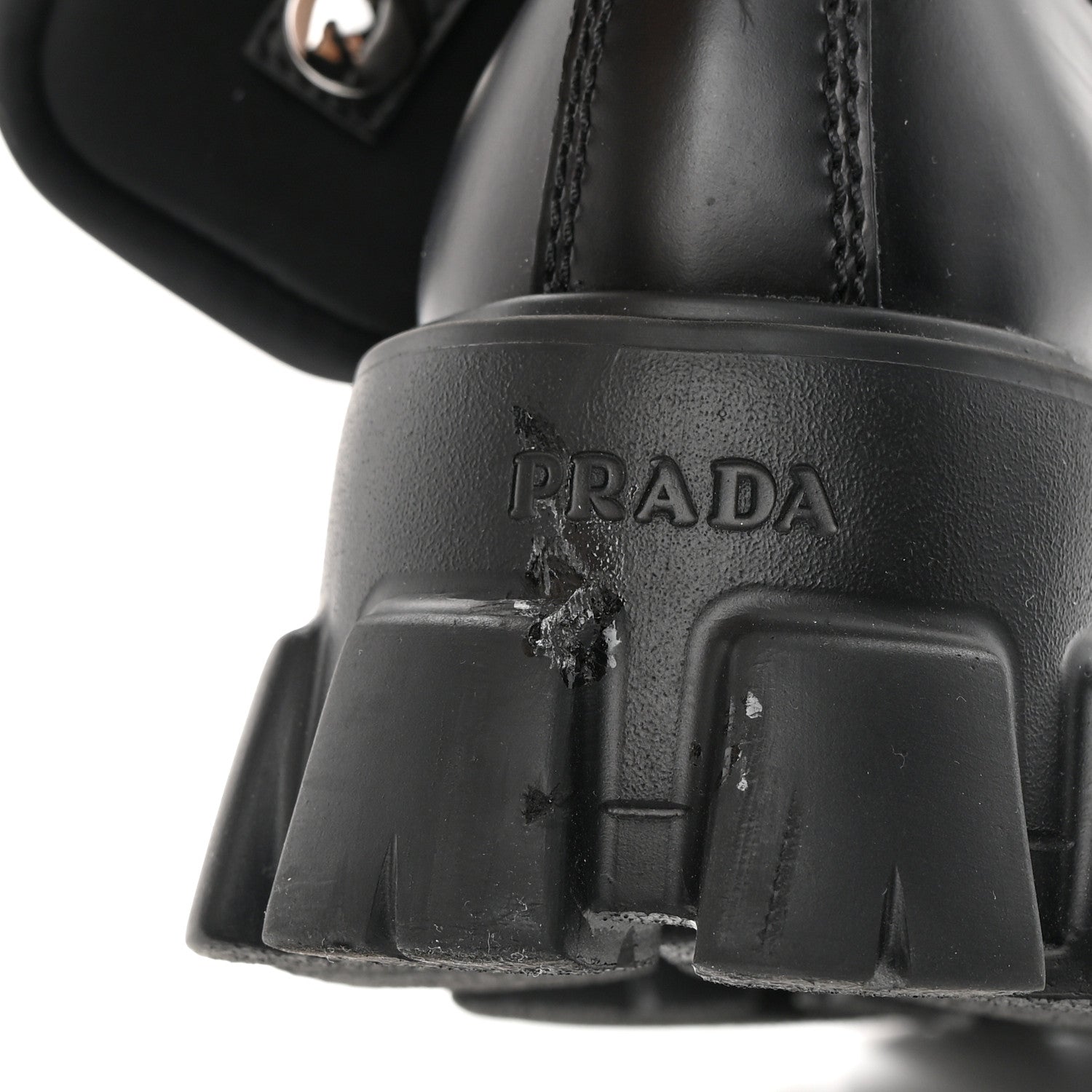 Prada Spazzolato Rois Re-Nylon Metal Triangle Logo Mens Monolith Pouch Pocket 60mm Combat Boots 7 Black 5 of 13