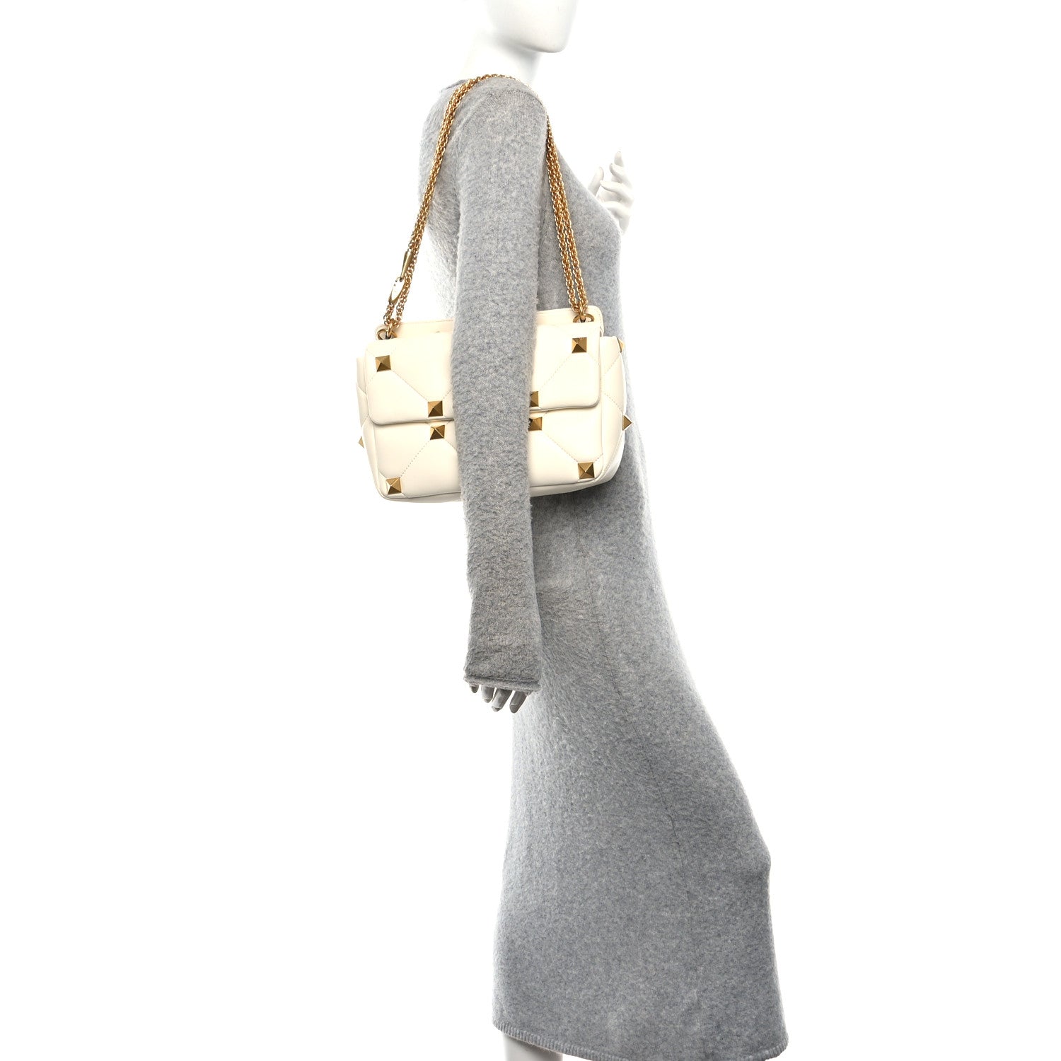 Valentino Garavani Nappa Large Roman Stud Shoulder Bag Ivory 2 of 9