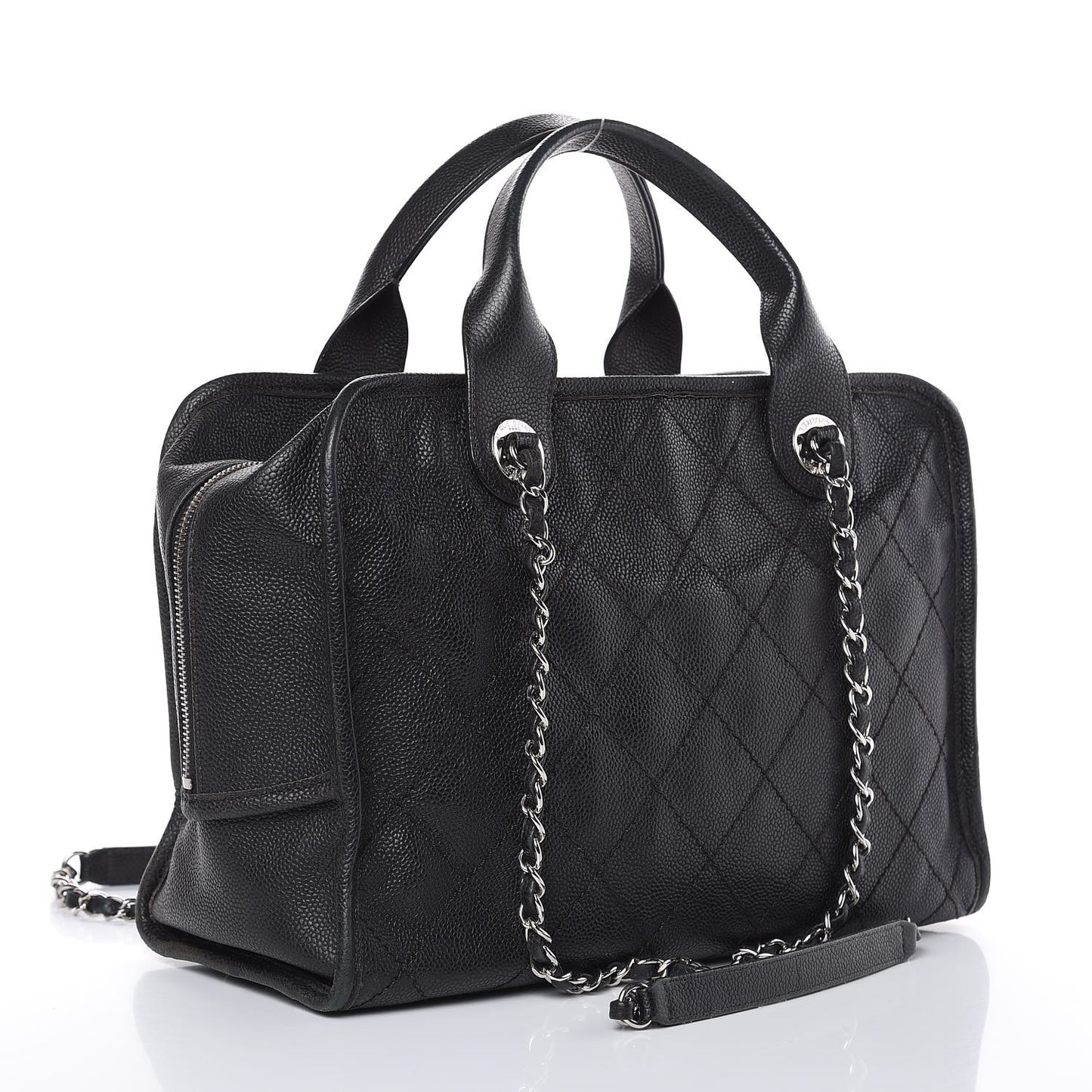 Caviar Quilted Deauville Bowling Bag Black
