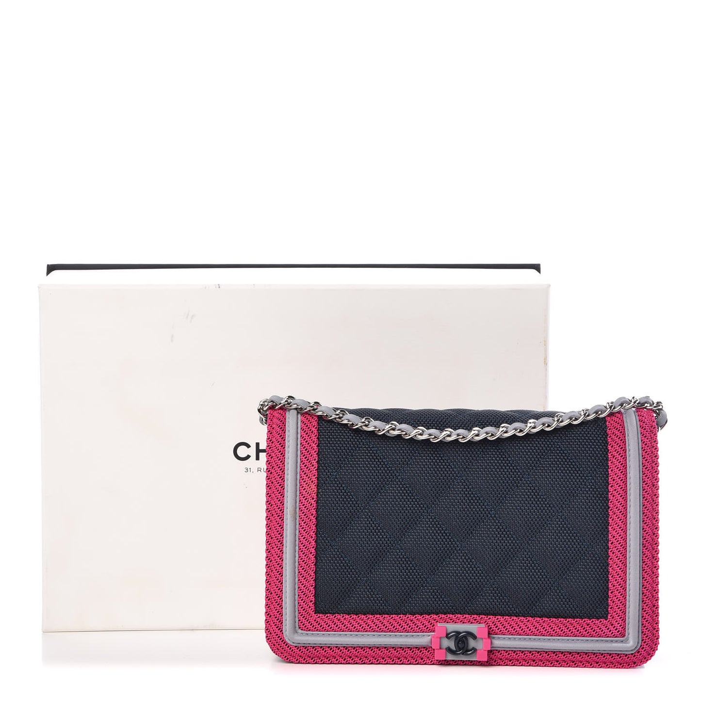 Canvas Quilted Fluo Boy Wallet On Chain WOC Dark Navy Fuchsia Grey