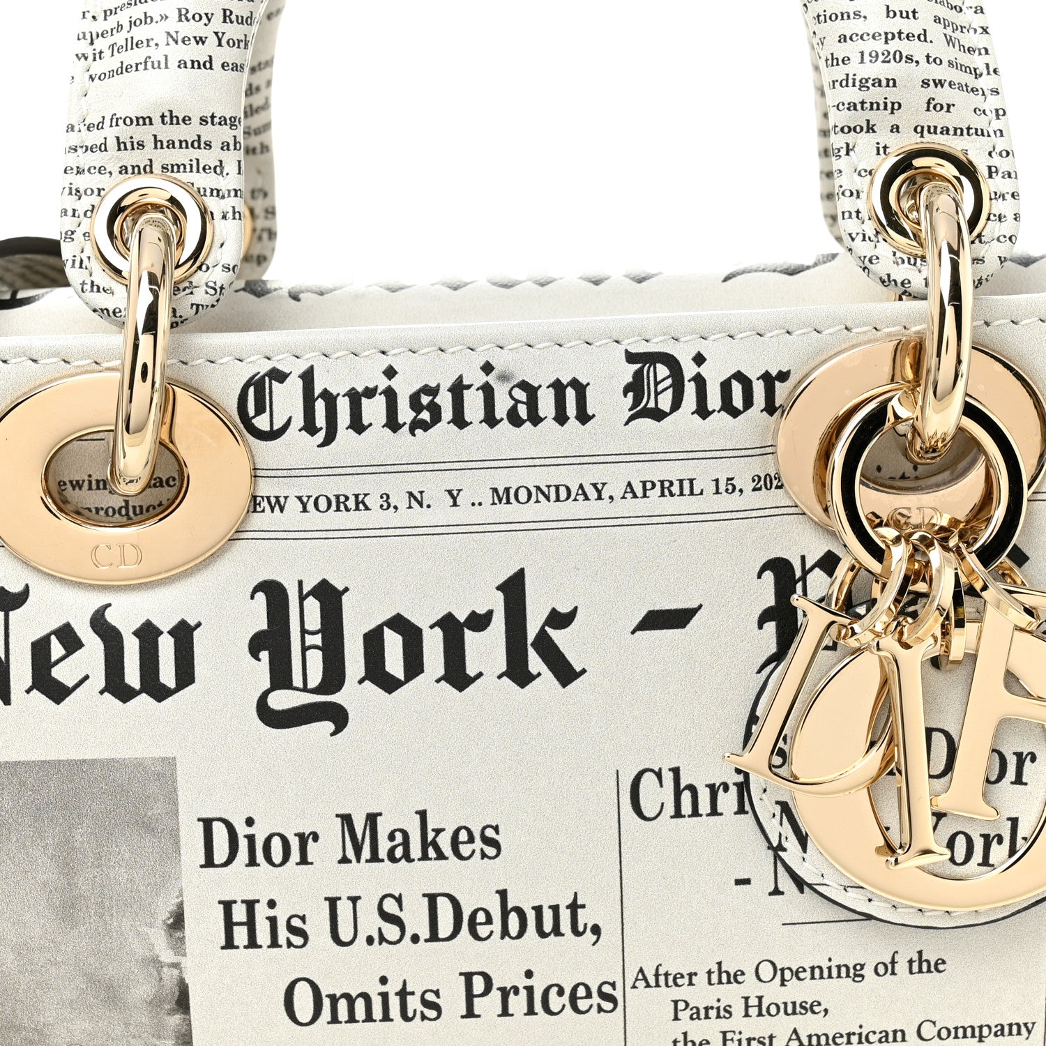 Christian Dior Calfskin Newspaper Printed Small Lady D-Joy Black