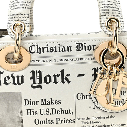 Christian Dior Calfskin Newspaper Printed Small Lady D-Joy Black White 8 of 12